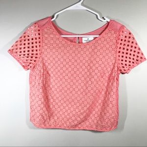 American Eagle coral crop top shirt NEW!
